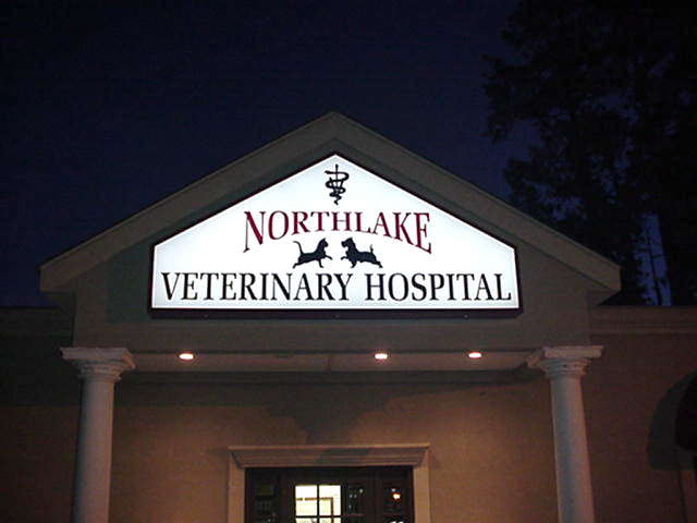 Backlit sign in Covington Louisiana made and installed for Northlake Veterinarian Hospital